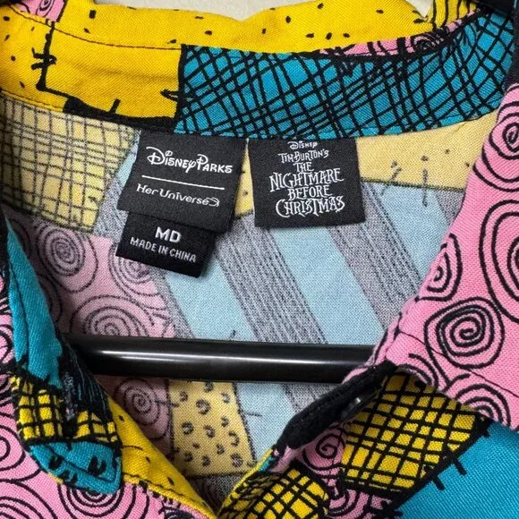 DISNEY PARKS HER UNIVERSE Sally Tie Front Crop Top Womens M Medium Shirt Buttons - Picture 7 of 8